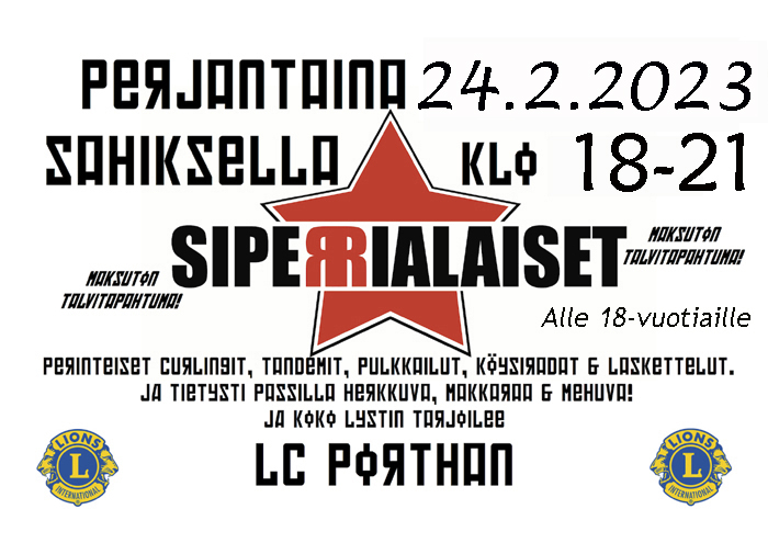 Siperialaiset perjantaina 26.2.2016 klo 17-21